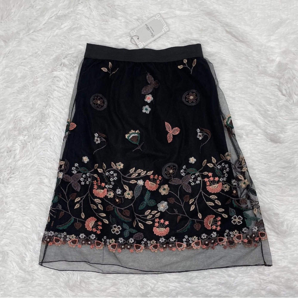 Elena Baldi Womens Size Small Tulle Mesh Embroidery Floral Skirt Black Italy New